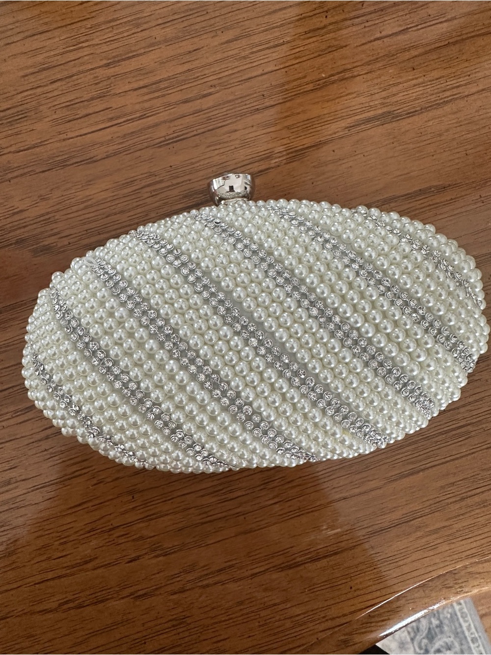 DSW Pearl and Silver Rhinestone Oval Mini Clutch